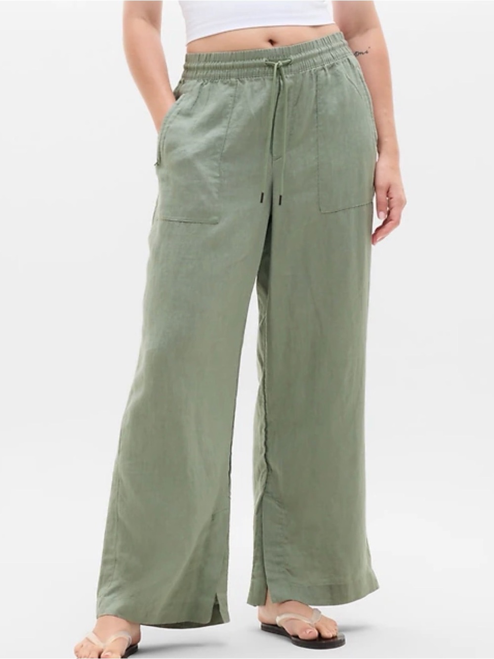 Athleta Retreat Linen Wide-Leg Pants- Cacti